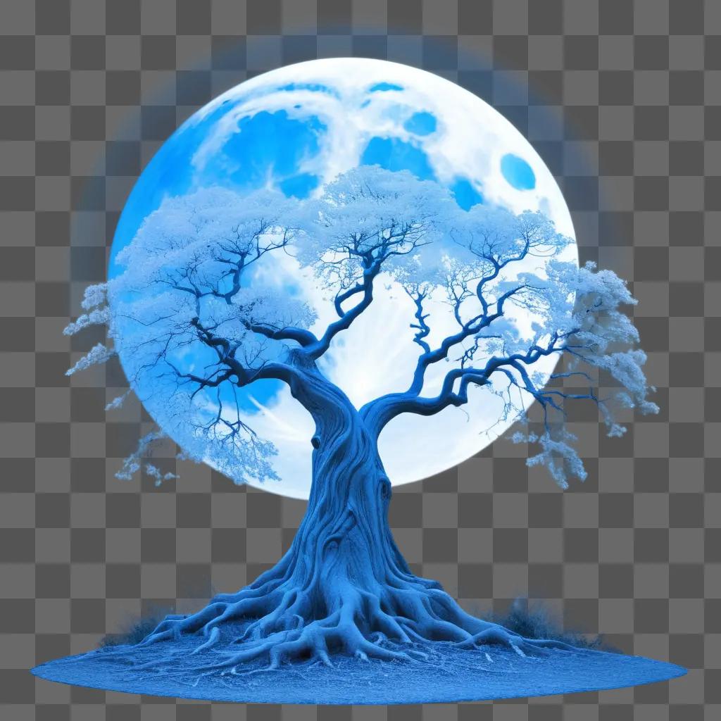 tree with a blue moon in the background