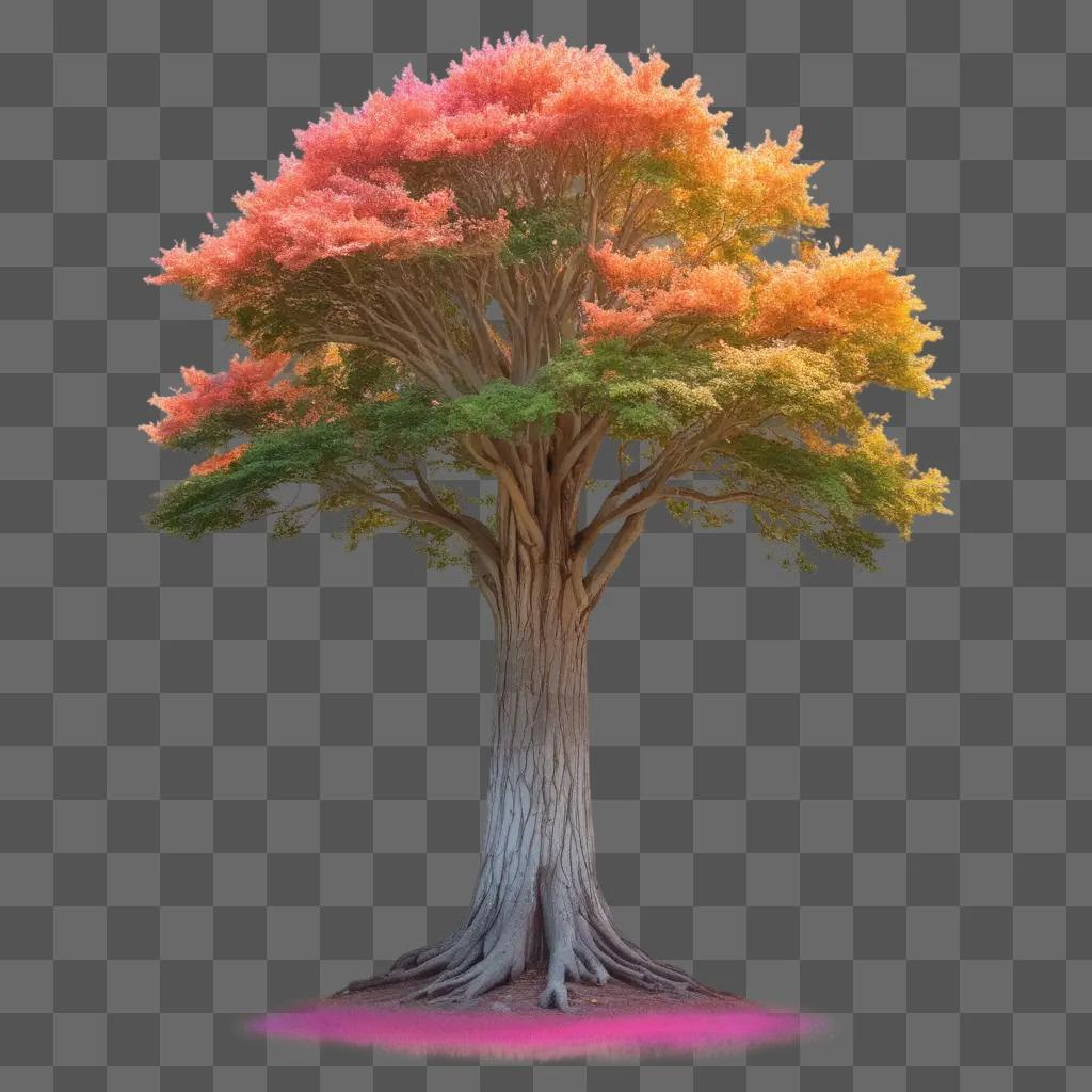 tree with a pink base and a pink glow