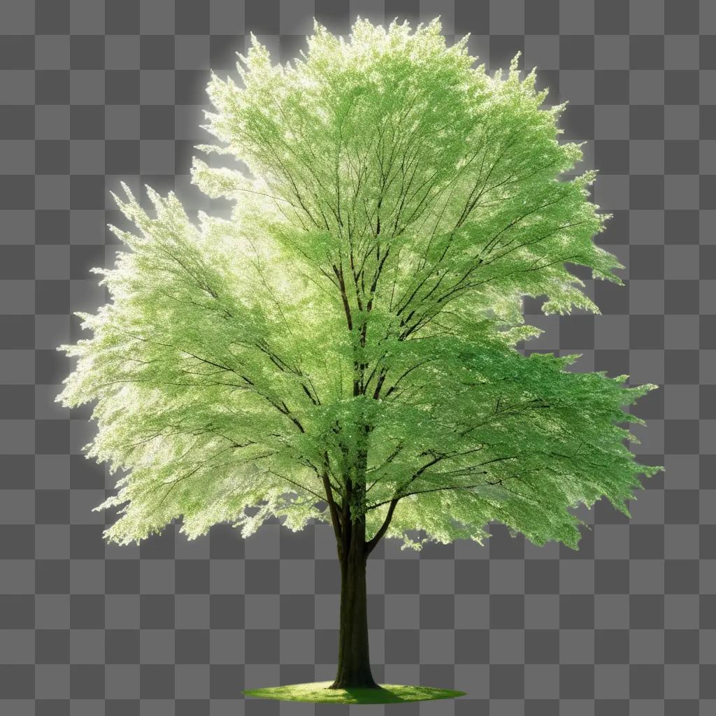 緑の壁に透明な背景を持つ木
