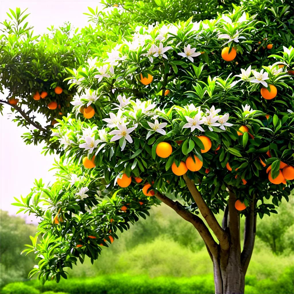 tree with orange and white flowers on it