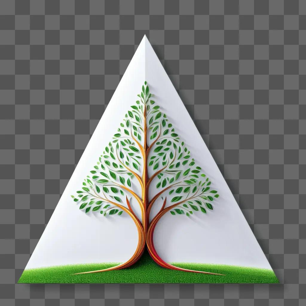 triangle shaped tree with green grass and leaves