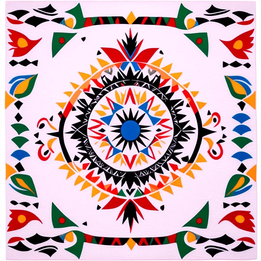 tribal design with various colored shapes