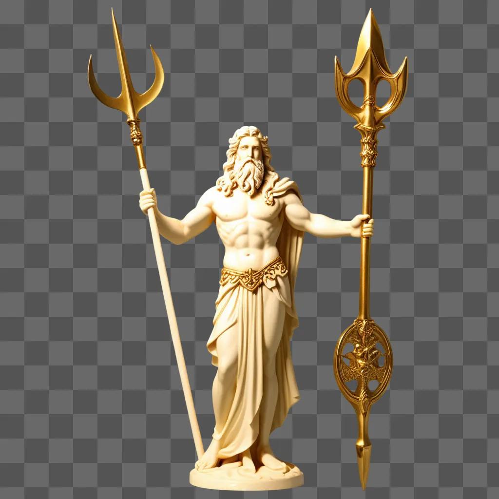 trident holding statue of a man