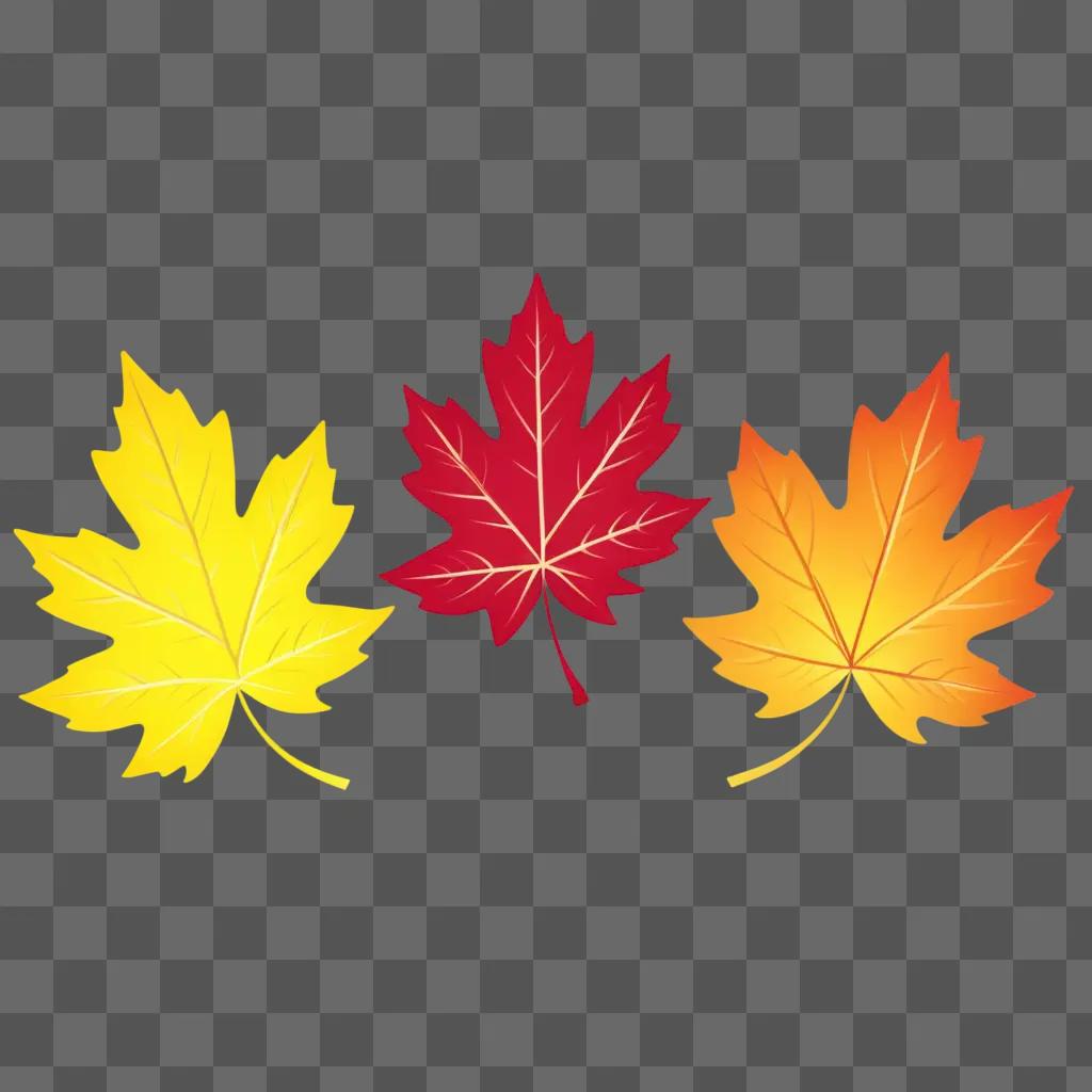 trio of autumn leaves in a gradient color scheme