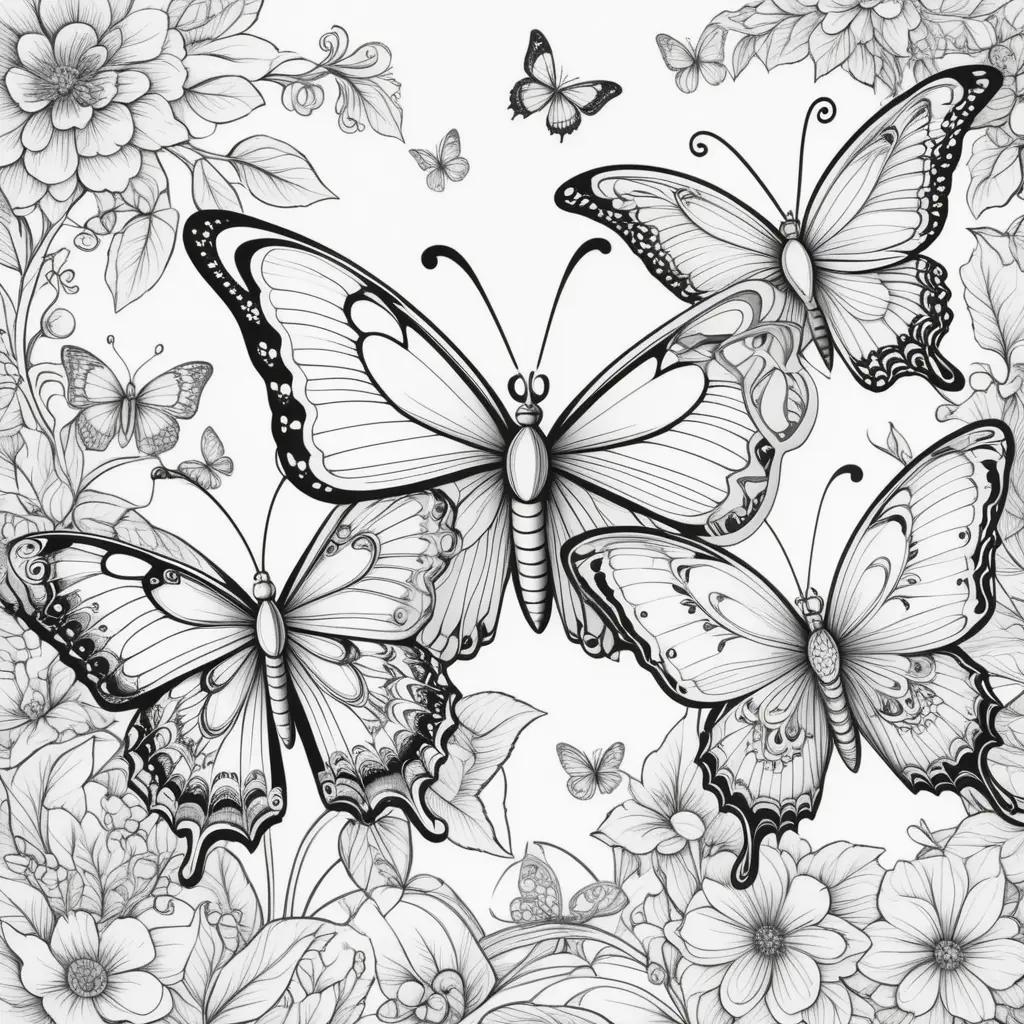 trio of butterflies on a floral background