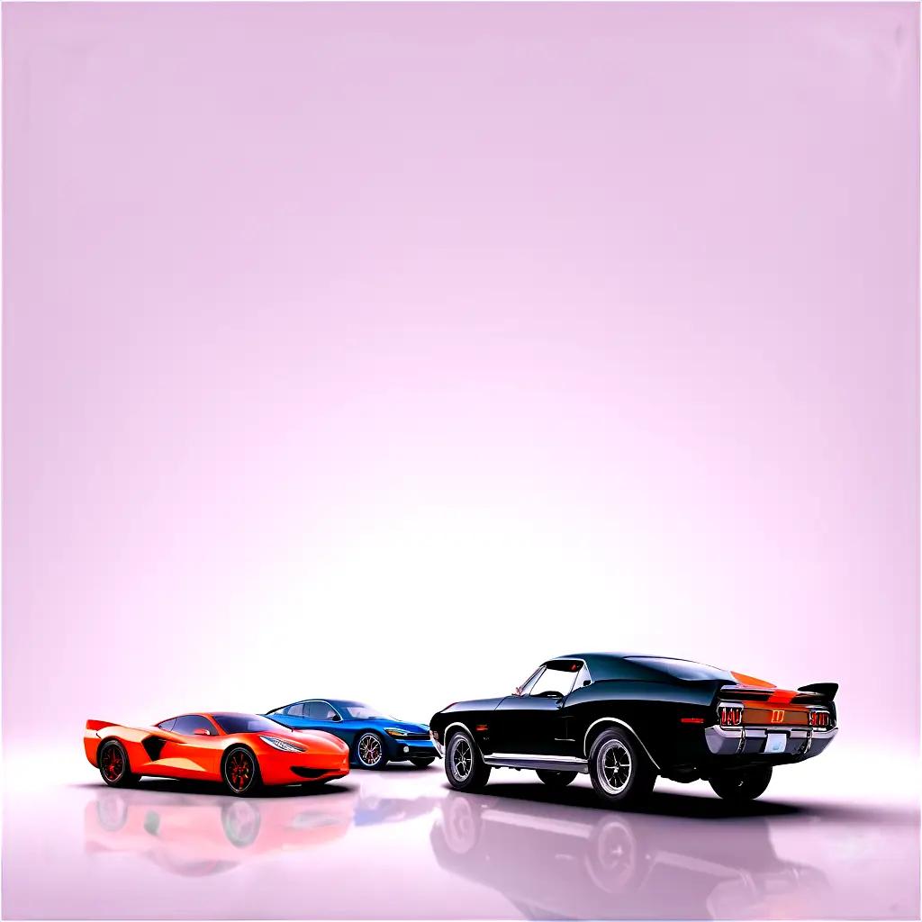 trio of cars line up against a pink background