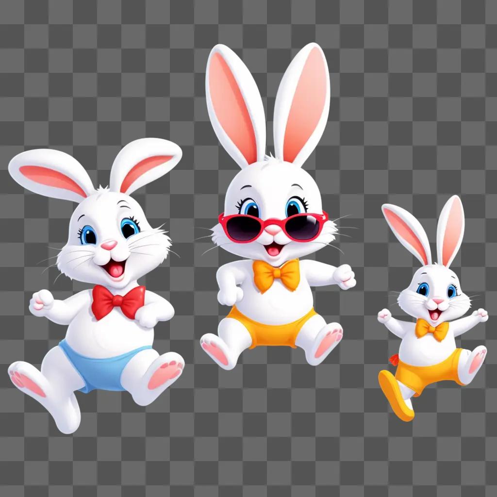 trio of cartoon bunnies wearing sunglasses and bow ties