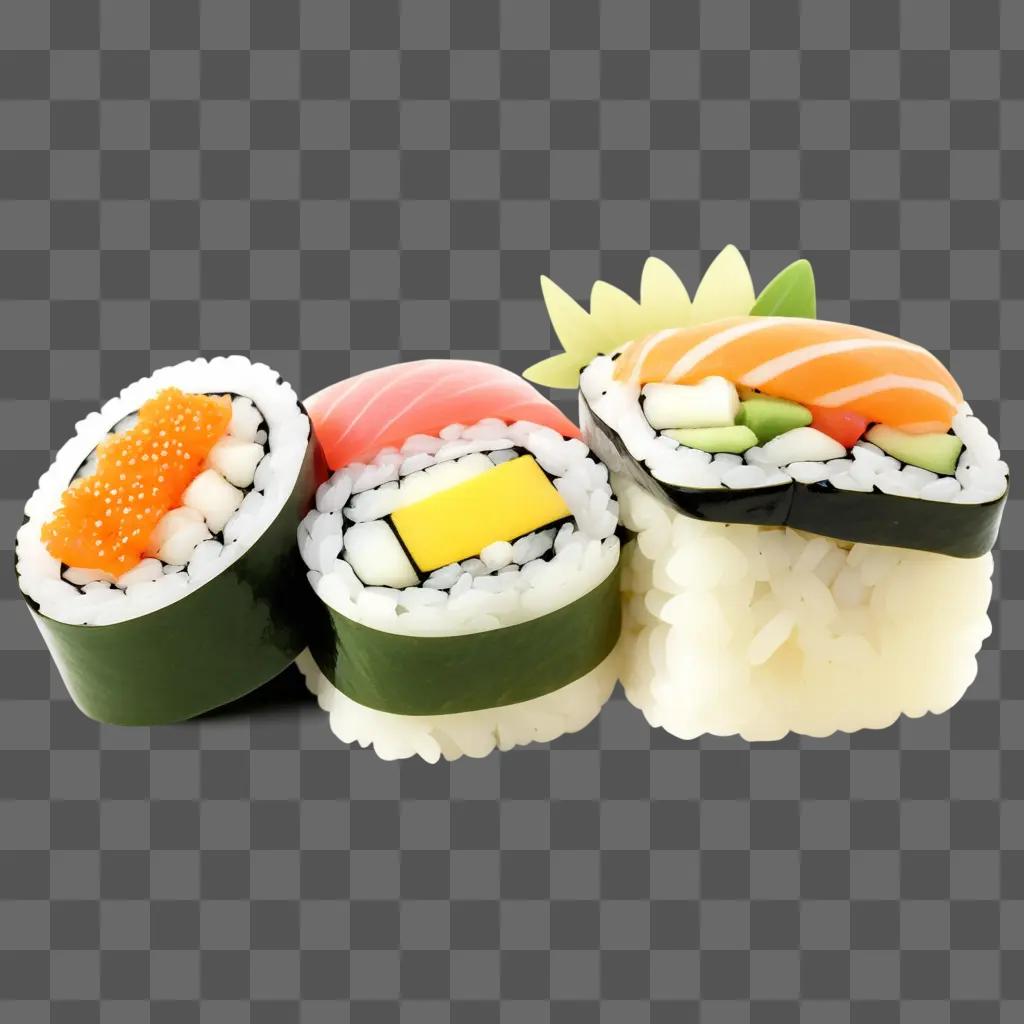 trio of sushi rolls ready to eat