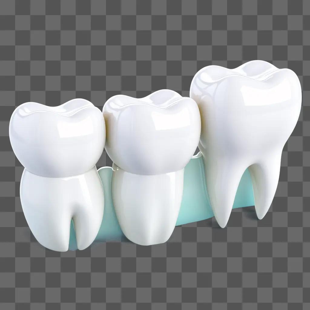 灰色の背景に白い歯のトリオ