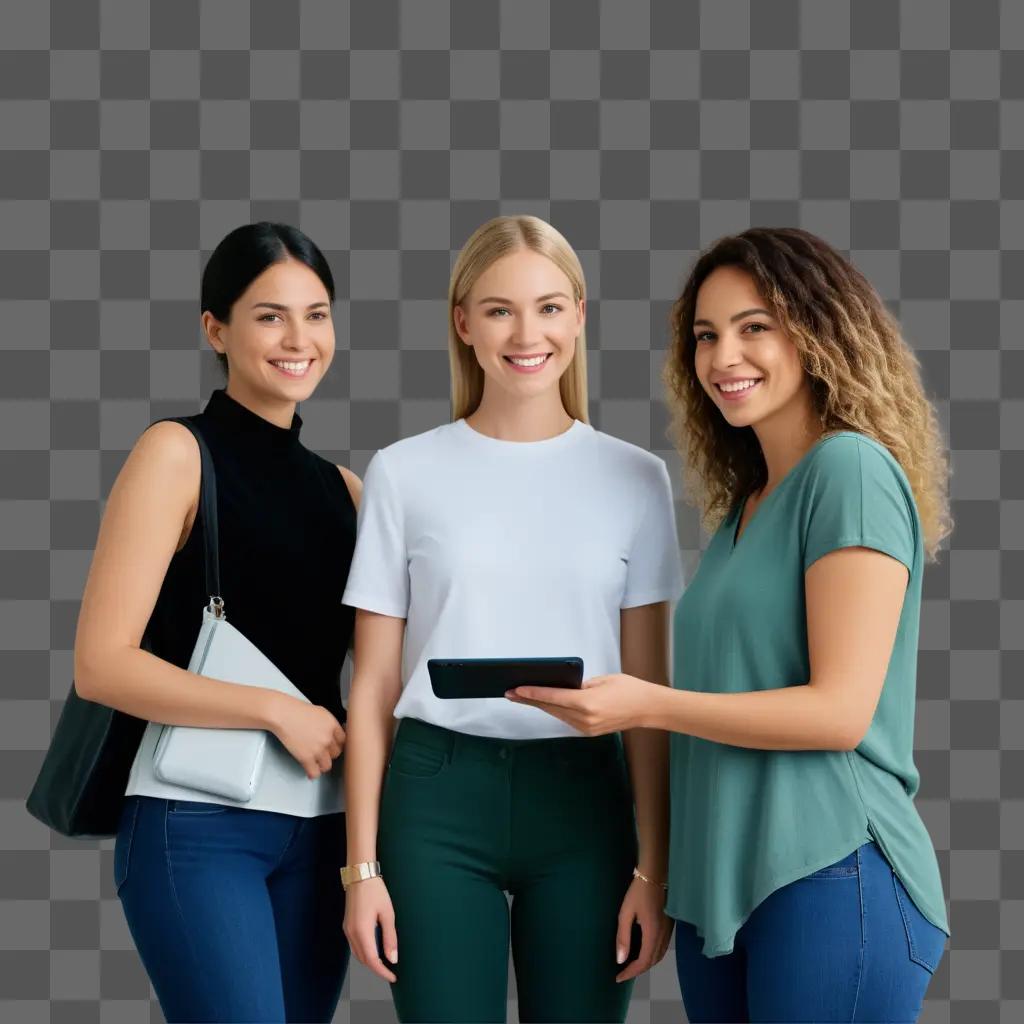 プロフェッショナルな環境でタブレットを持つ女性3人組