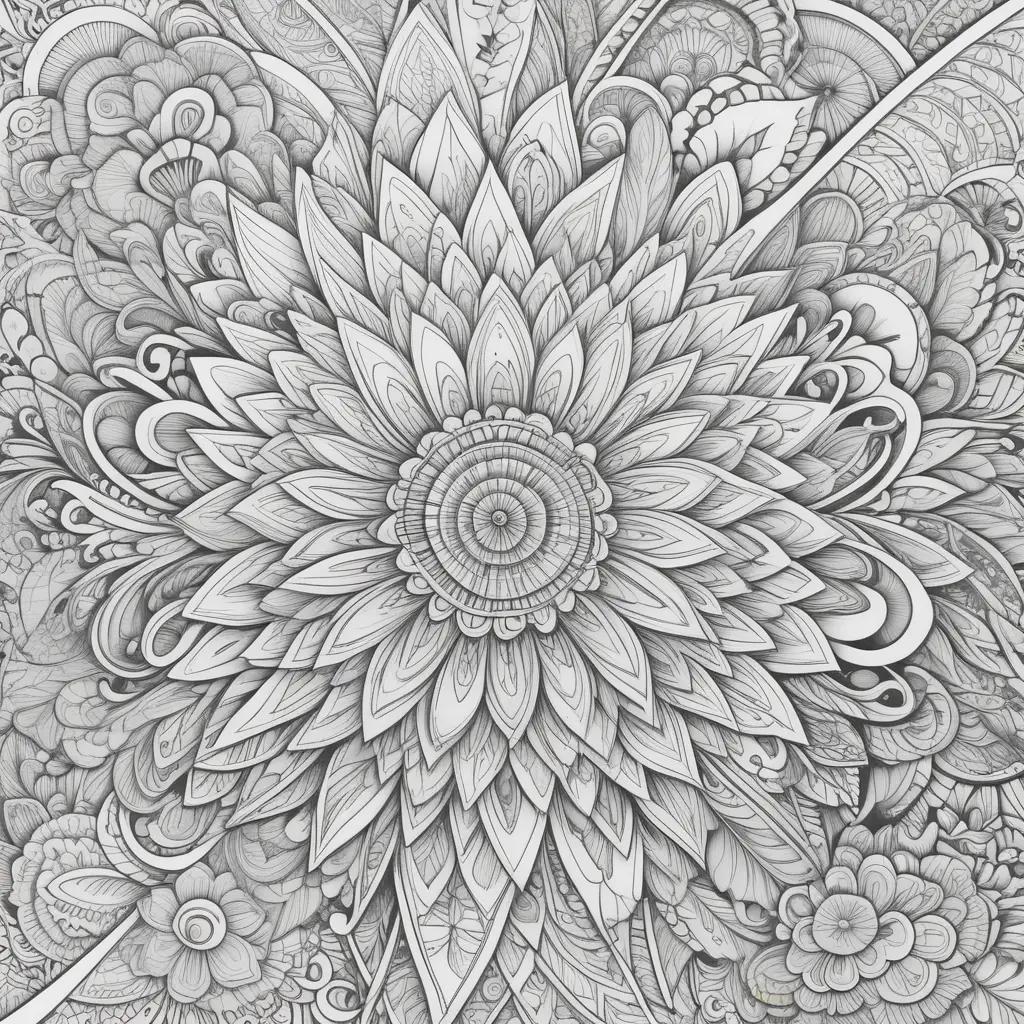 trippy coloring page featuring a flower and a circle