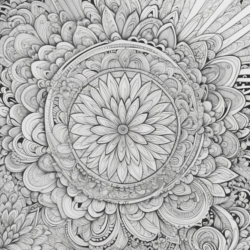 trippy coloring page featuring a flower with many petals