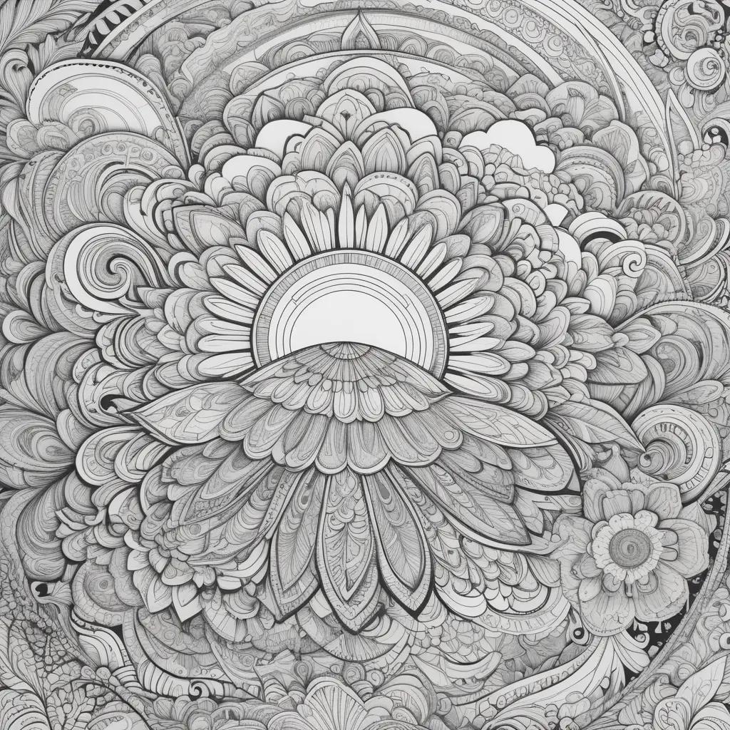 trippy coloring page of a flower