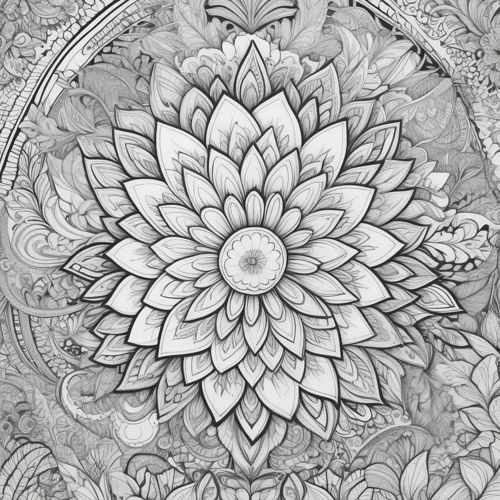 trippy coloring page with a large flower