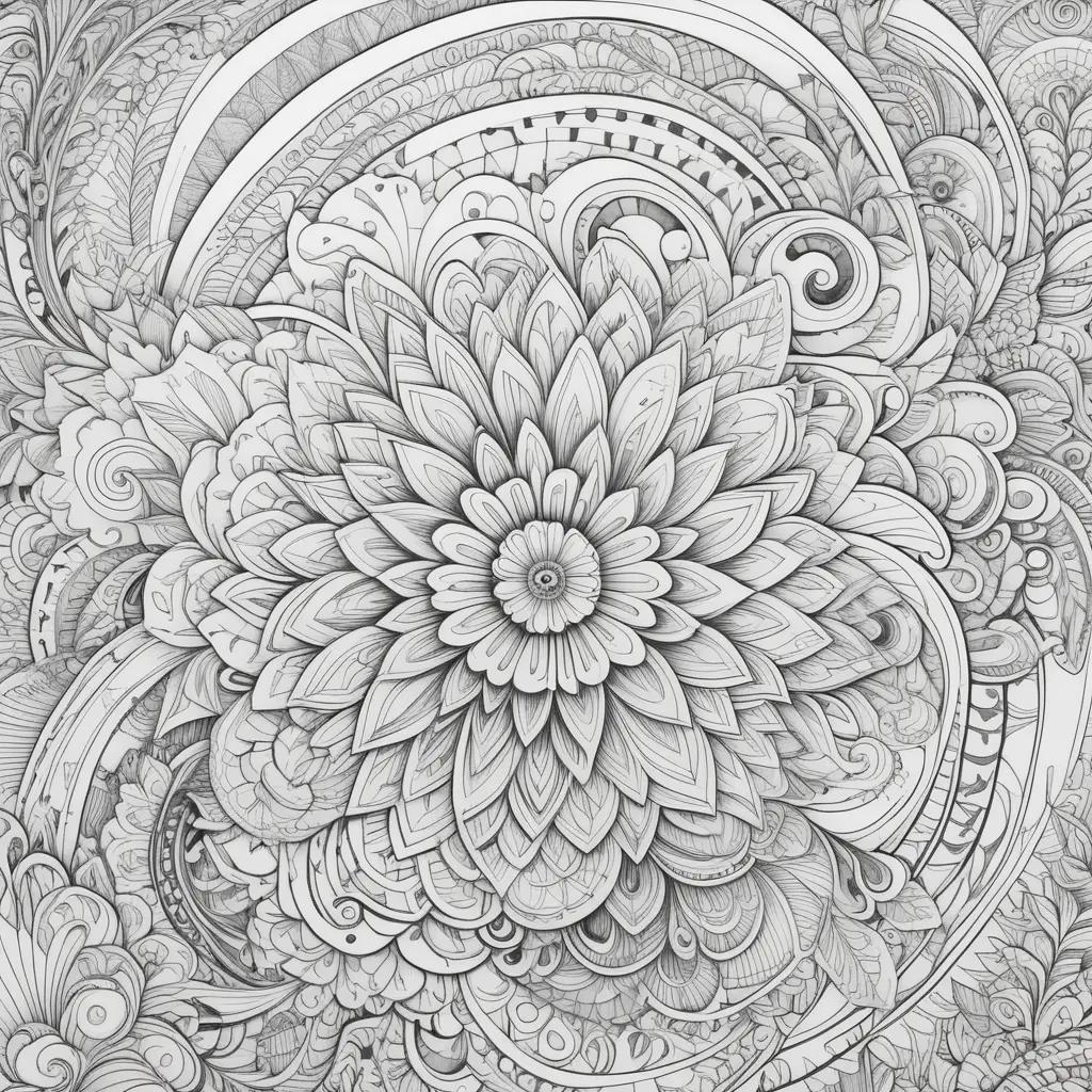 trippy coloring page with an abstract flower design