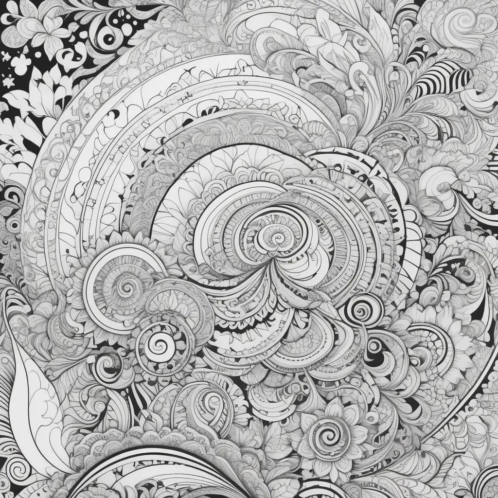 trippy coloring page with black and white lines