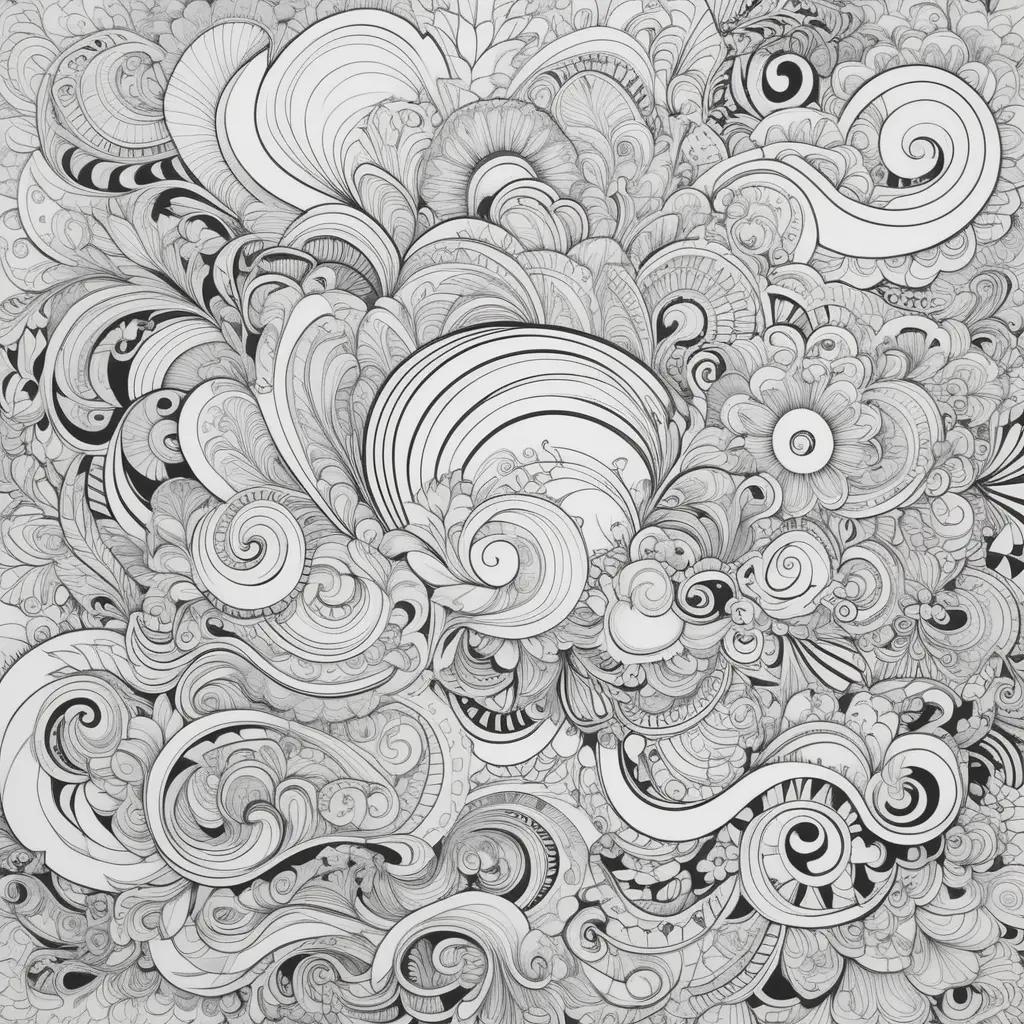 trippy coloring page with black and white lines