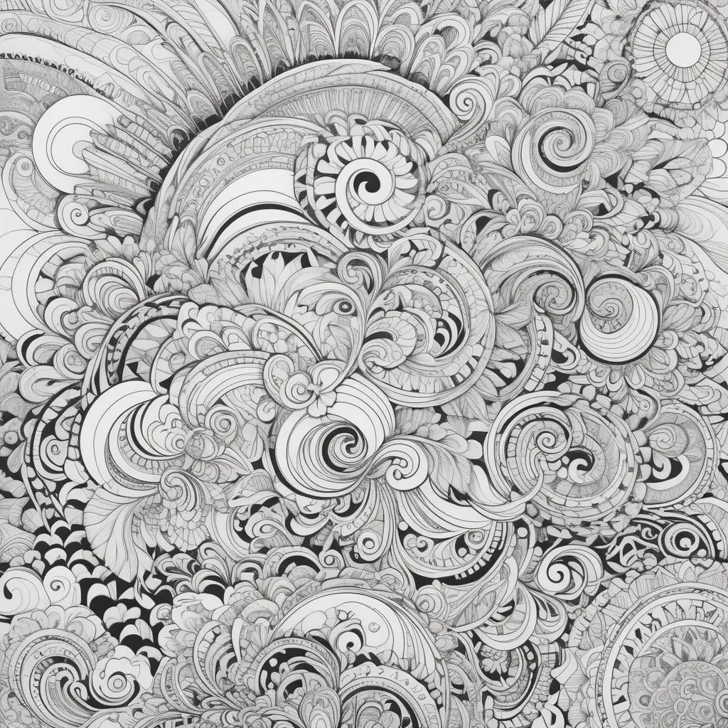 trippy coloring page with black and white swirls