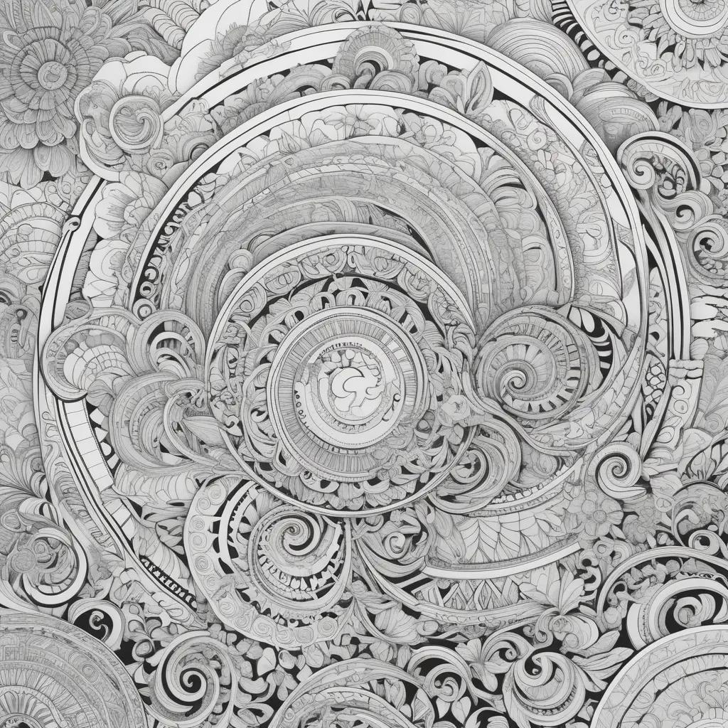 trippy coloring page with swirls and patterns