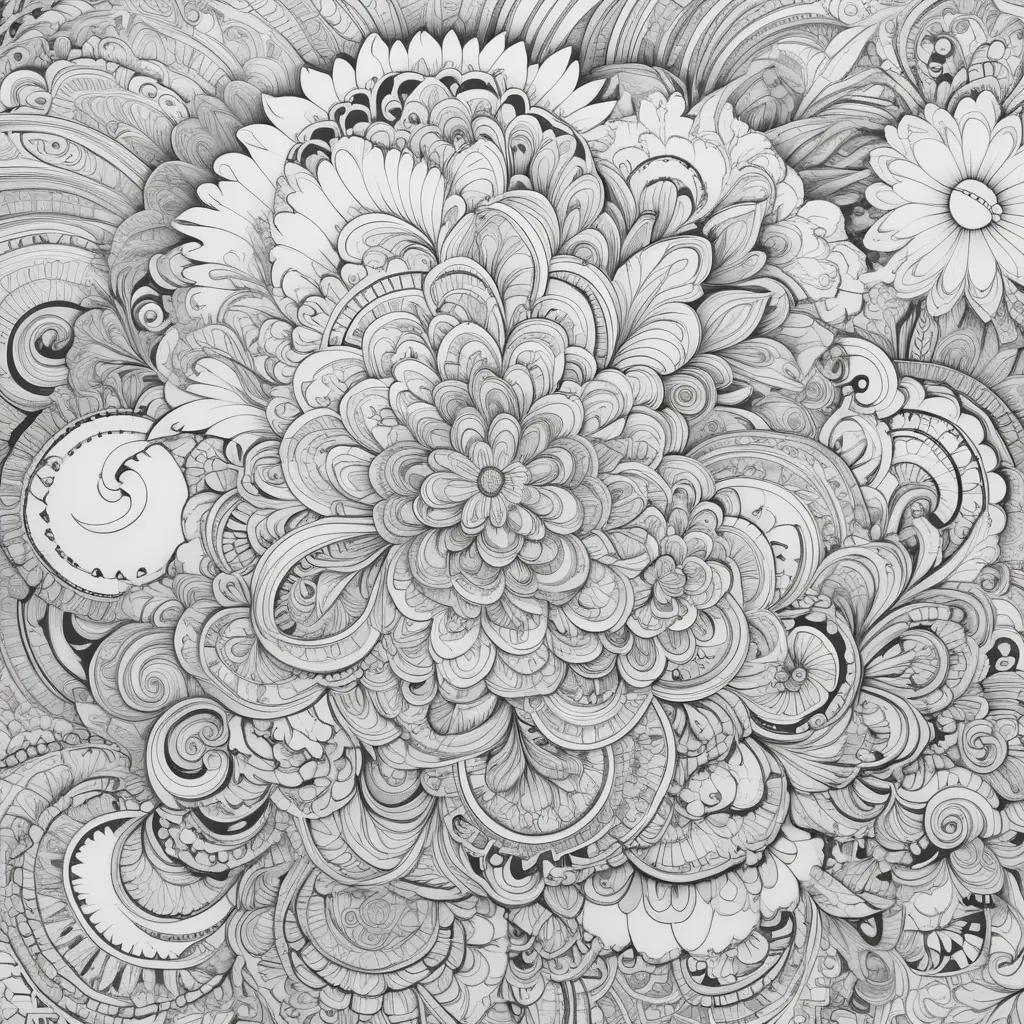 trippy coloring pages is a black and white drawing of a flower with a spiral pattern