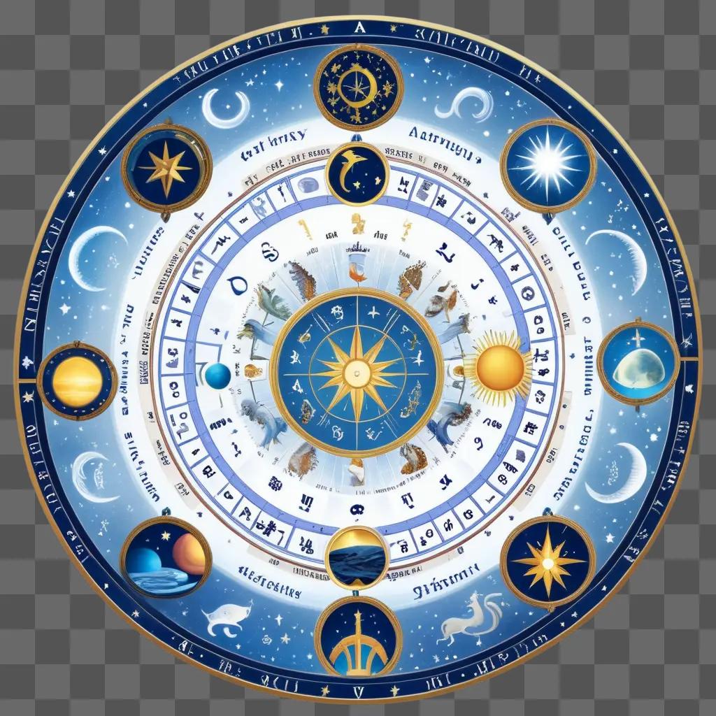 trology chart with symbols of the zodiac signs