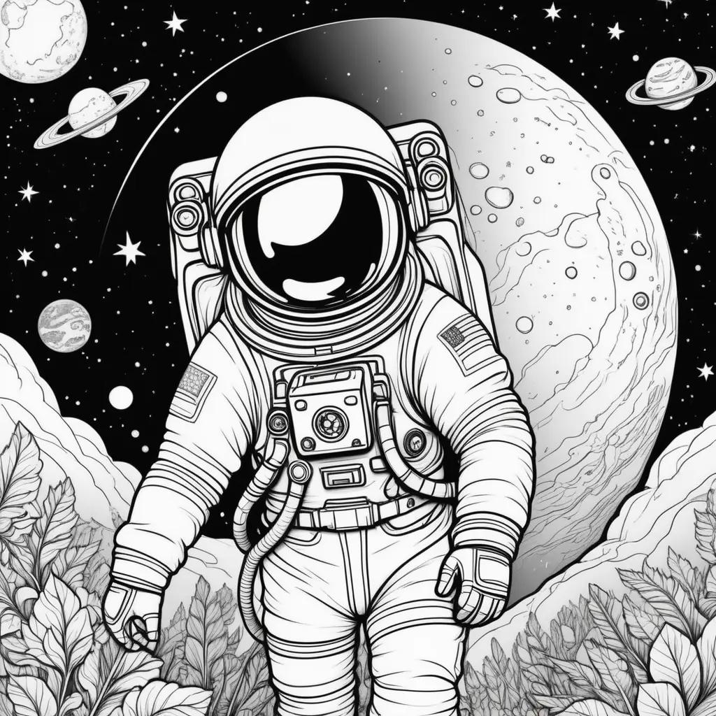 tronaut coloring pages featuring a black and white illustration of a space suit