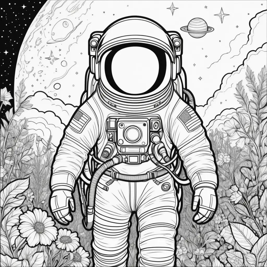 tronaut in space coloring pages with flowers