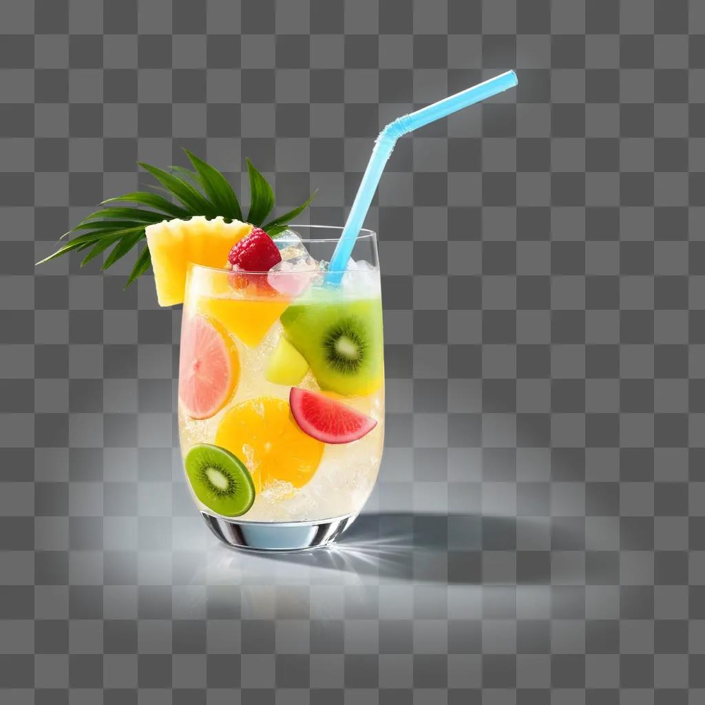 tropical drink with kiwi, pineapple, and strawberry slices