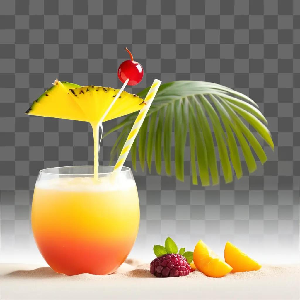 tropical drink with pineapple, lemon, and orange slices