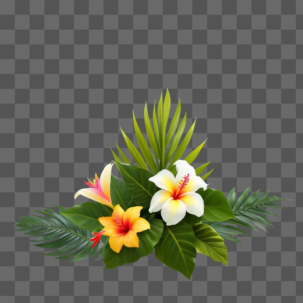 tropical flower with green leaves on a green background