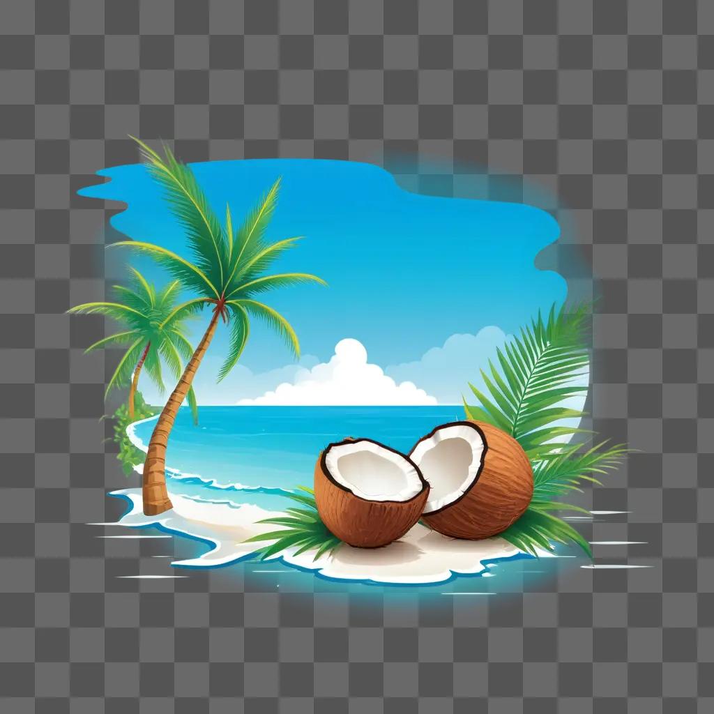 tropical island with a coconut and palm tree