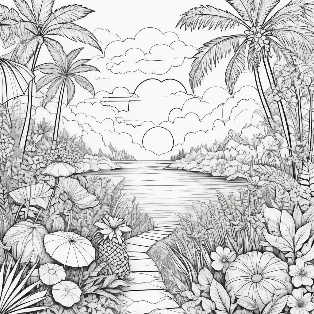 tropical scene of summer coloring pages