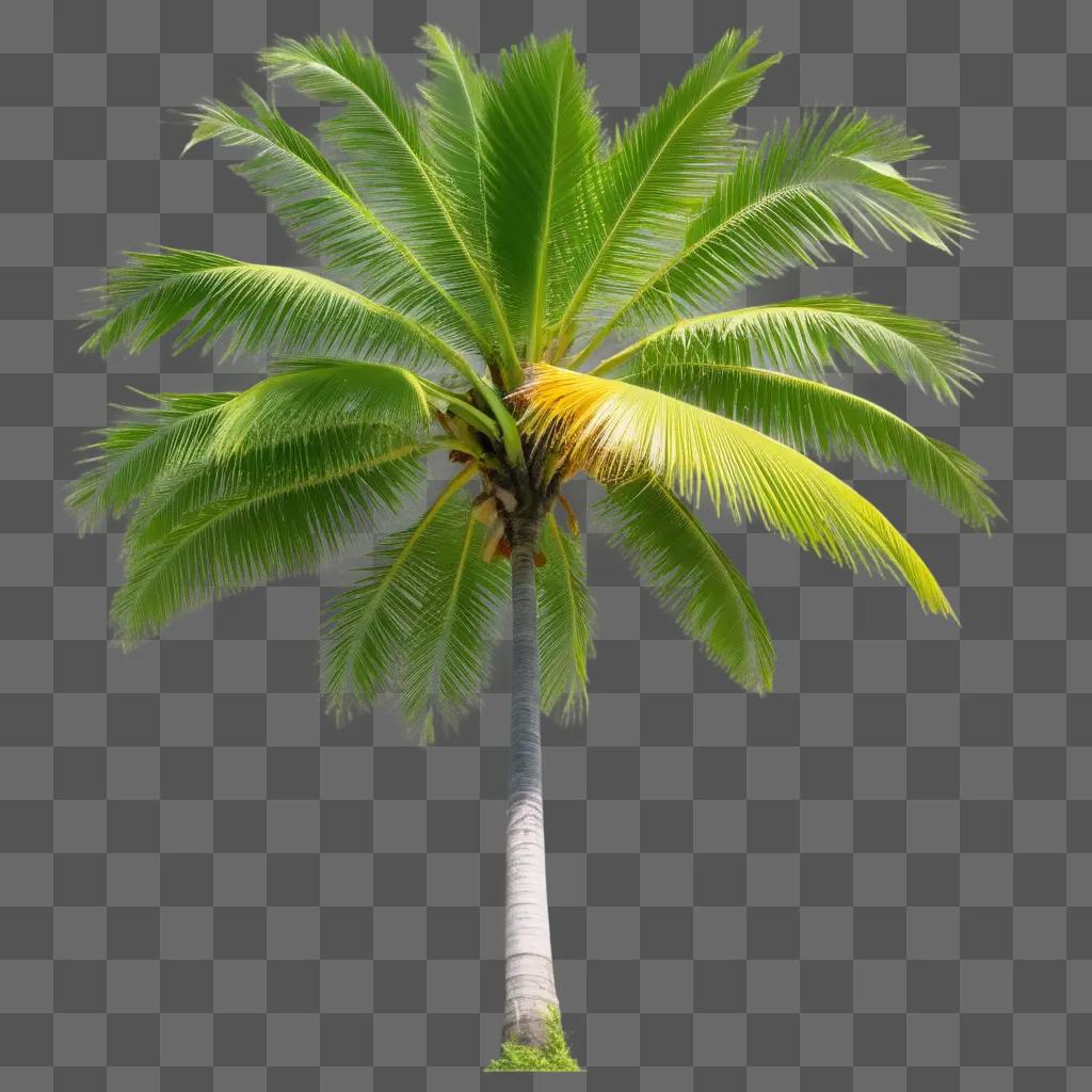 tropical tree with green leaves stands in front of a green background