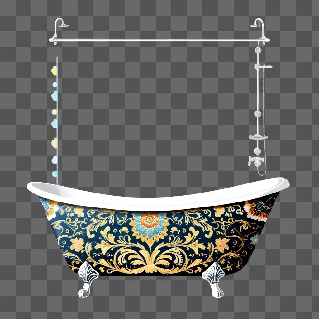 tub with gold and blue floral design