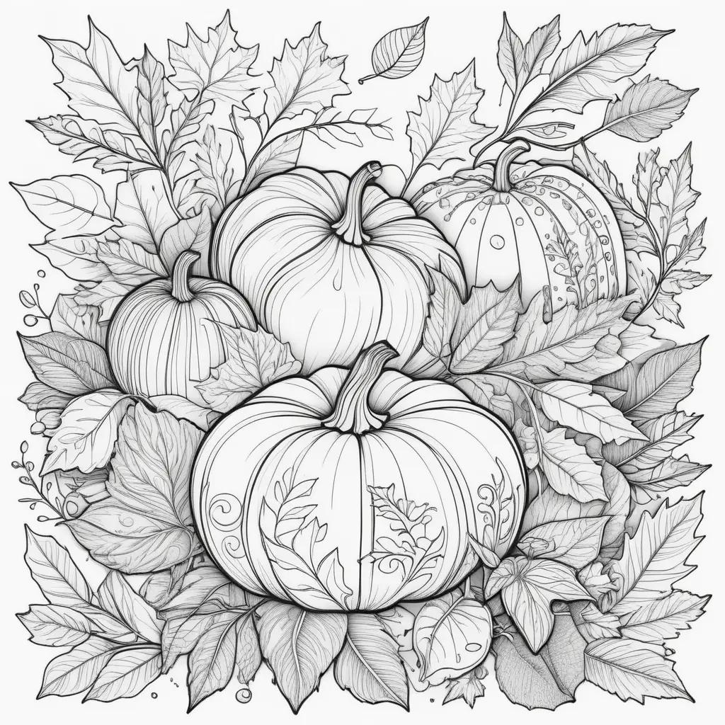 tumn coloring pages: pumpkins and leaves