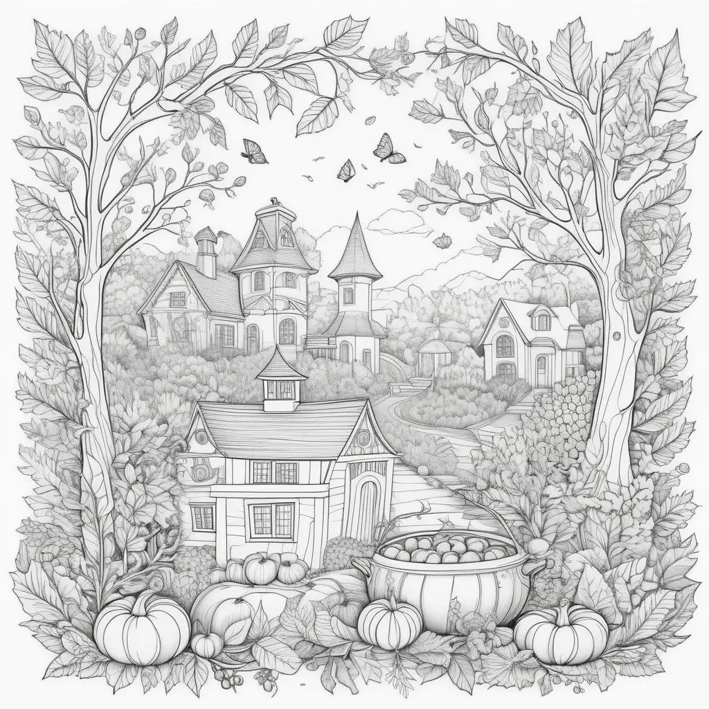 tumn coloring pages feature a pumpkin and a house