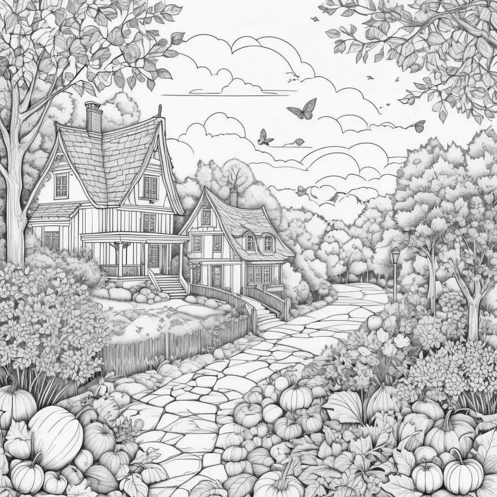 tumn coloring pages of a house and garden