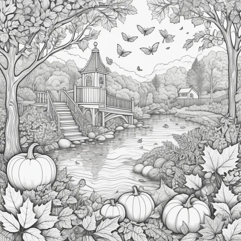 tumn coloring pages show a pond and leaves