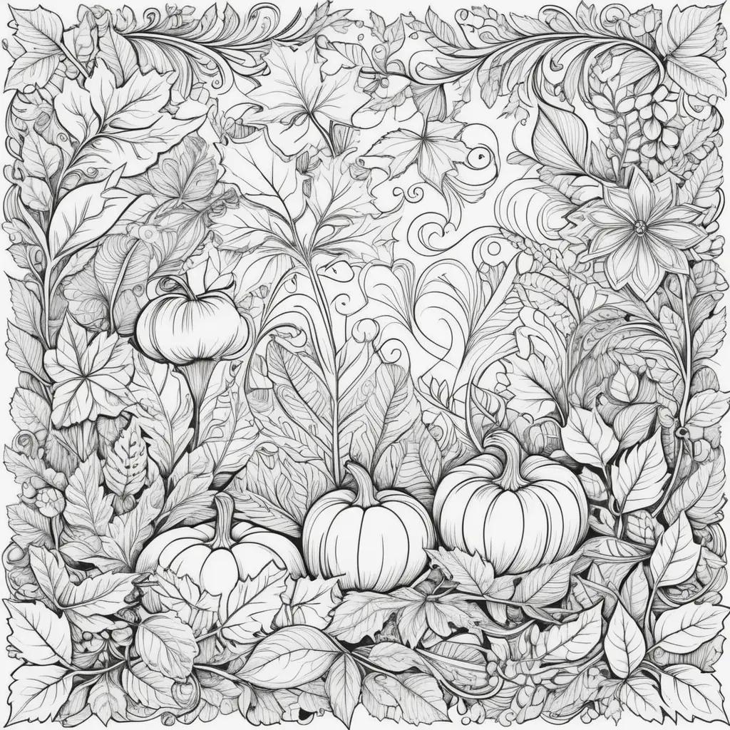 tumn coloring pages with pumpkins and leaves