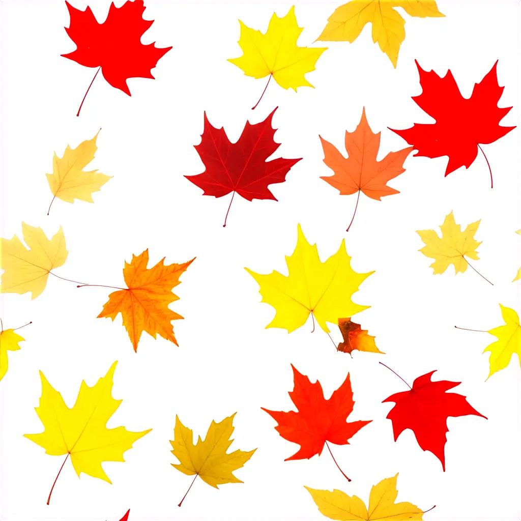 tumn leaves fall in a pattern on a white background