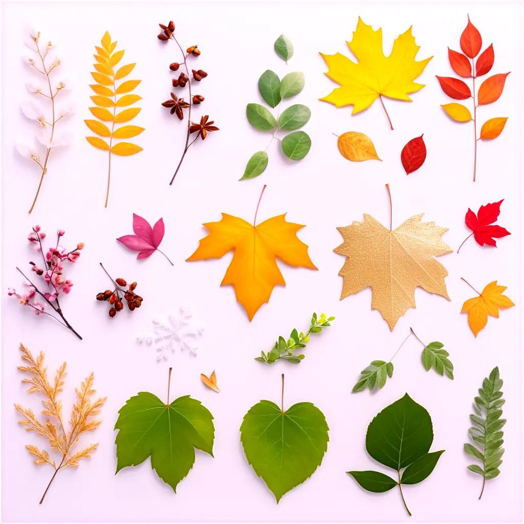 tumn leaves in a row on a white background