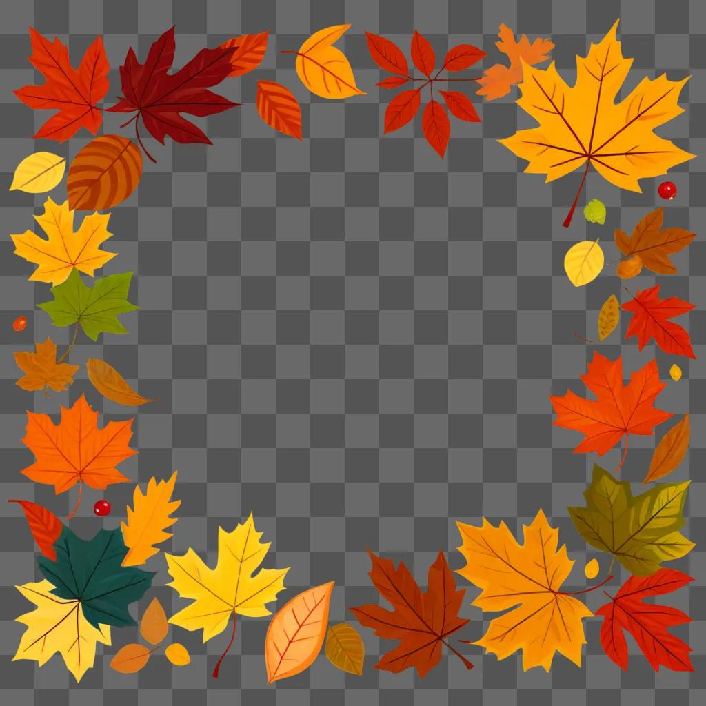 tumn leaves surround a blurry background with a red dot