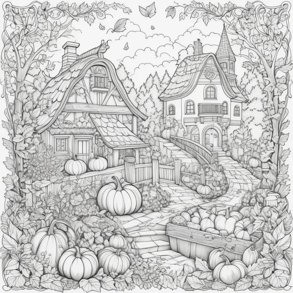 tumn scene with black and white coloring pages