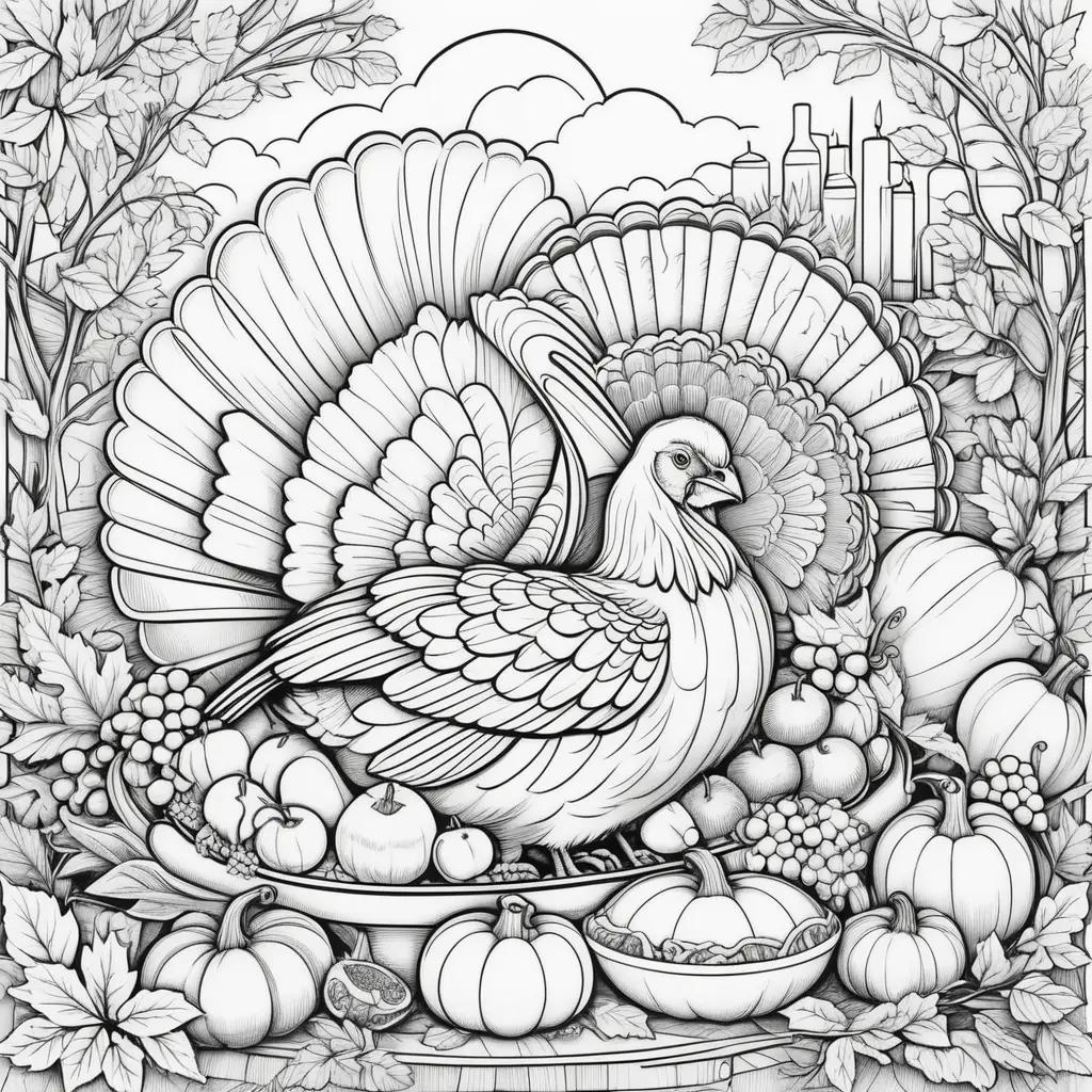 turkey and other animals in a Thanksgiving coloring pages free