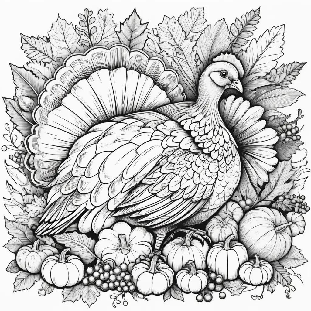 turkey surrounded by autumn fruits and leaves