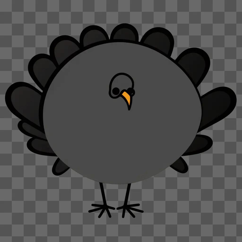 turkey with a black and white outline on a black background