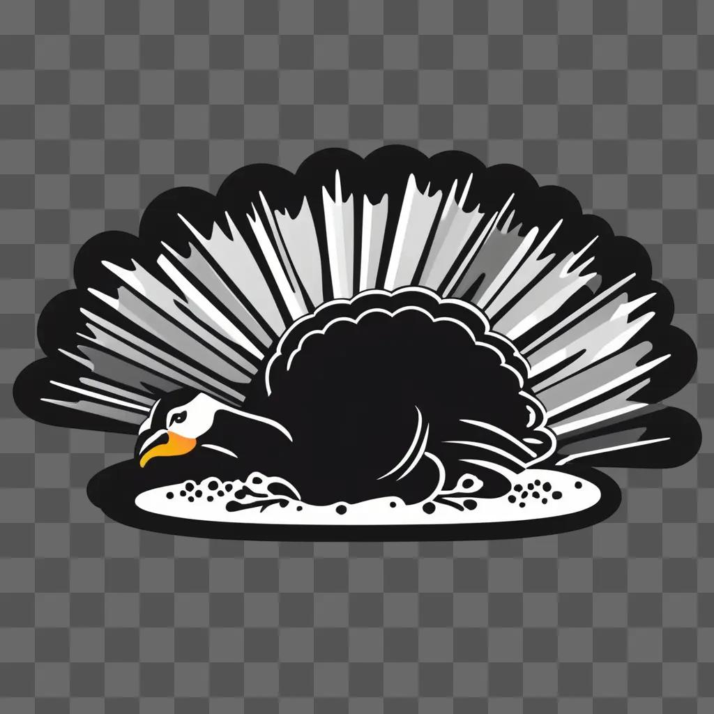 turkey with a yellow beak and black wings on a black background