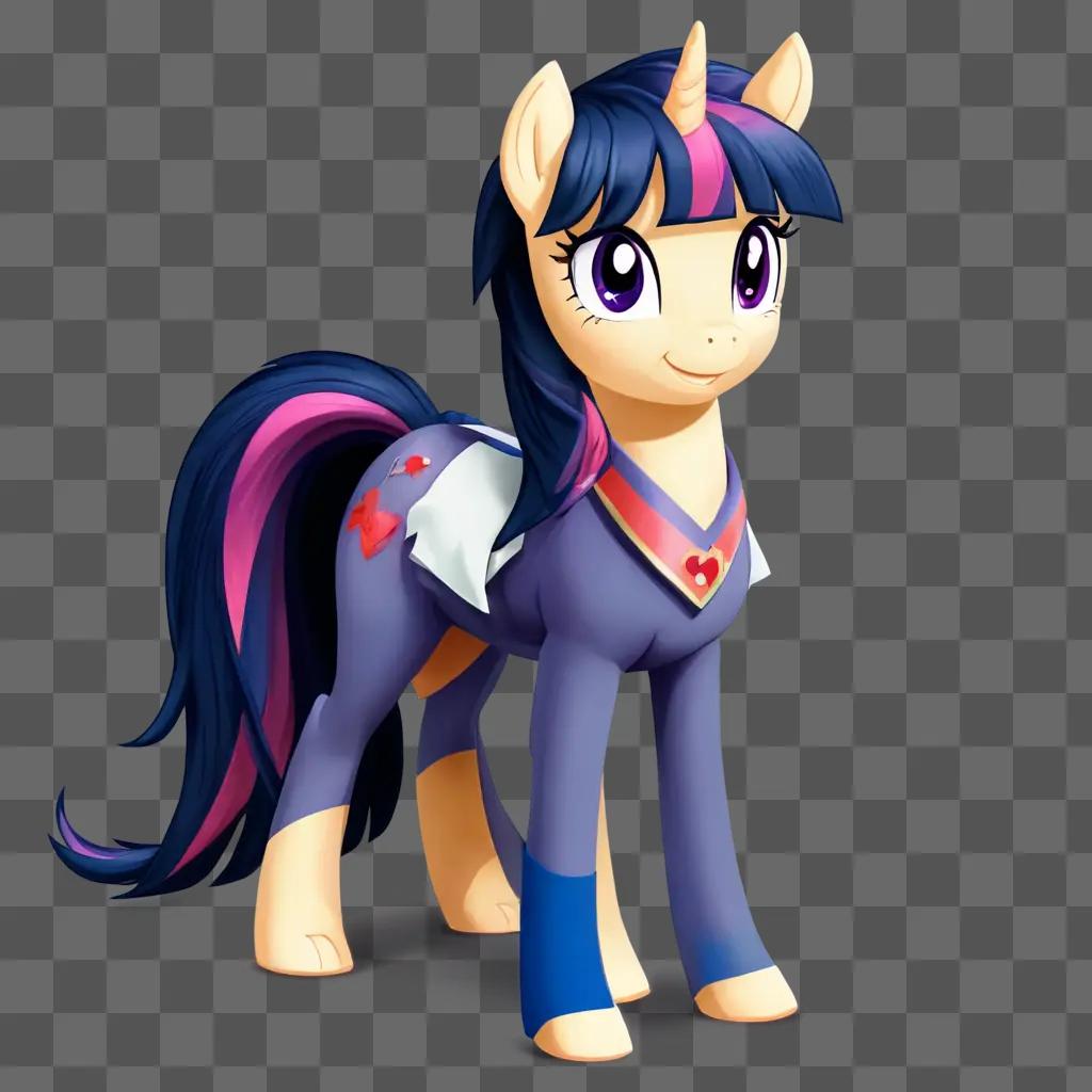 twilight sparkle A pony in a purple outfit with a red heart on its side