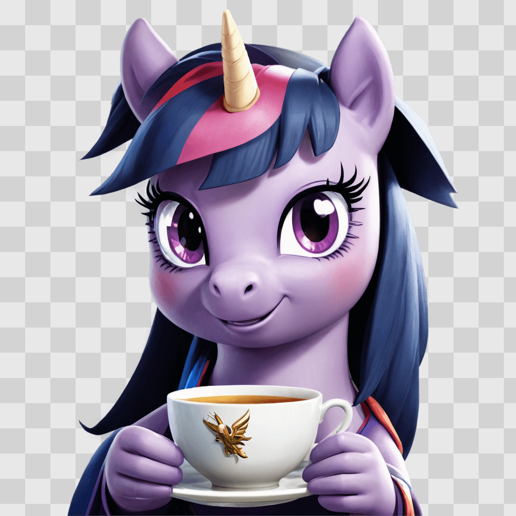 twilight sparkle A purple pony holds a cup of tea