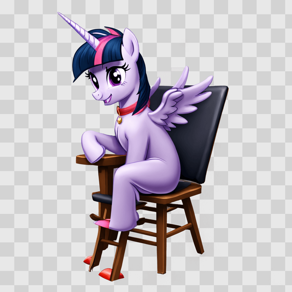 twilight sparkle A purple pony sits on a wooden chair